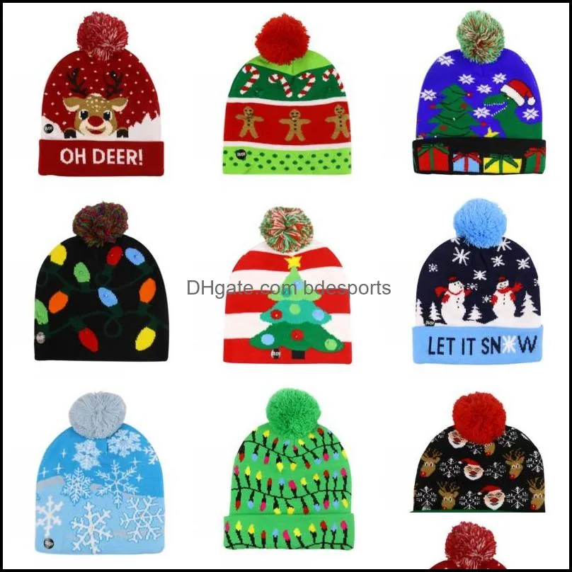 led light knitted christmas hat unisex adults kids new year xmas luminous hat merry christmas party light beanie sweater hats