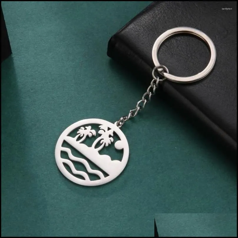 keychains cooltime beach sea tree sun summer keychain stainless steel key chain for women men jewelry keyring gifts friends 2022 trend