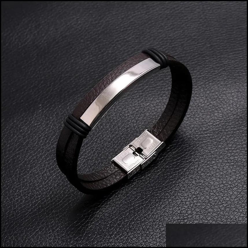 leather bracelets wristband bangle cuff blank glaze stainless steel buckle bracelet for women men fashion jewelry will and sandy