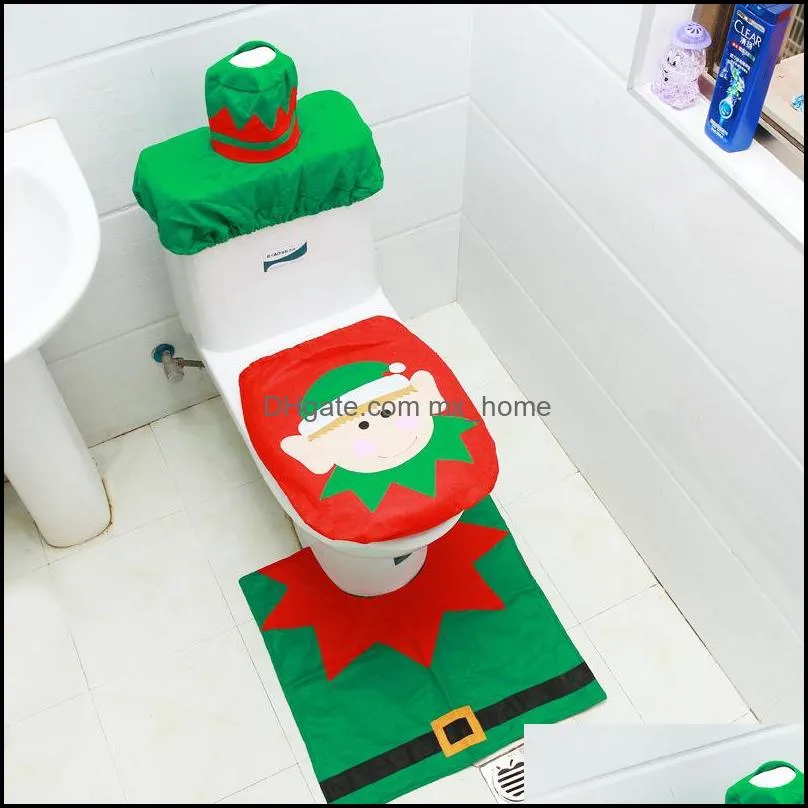 christmas toilet seat decorations xmas bathroom 3pcs/set floor mat water tank cover decor