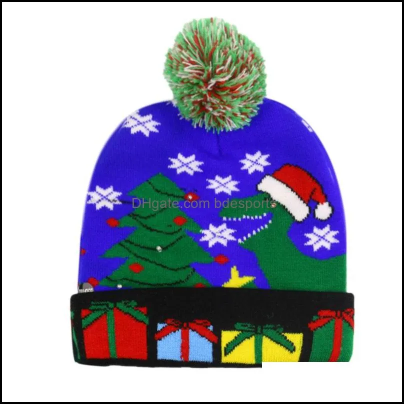 led light knitted christmas hat unisex adults kids new year xmas luminous hat merry christmas party light beanie sweater hats