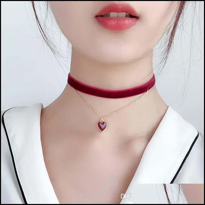 cute red heart necklace temperament fashion sexy women choker accessories clavicle chain jewelry chokers drop ship