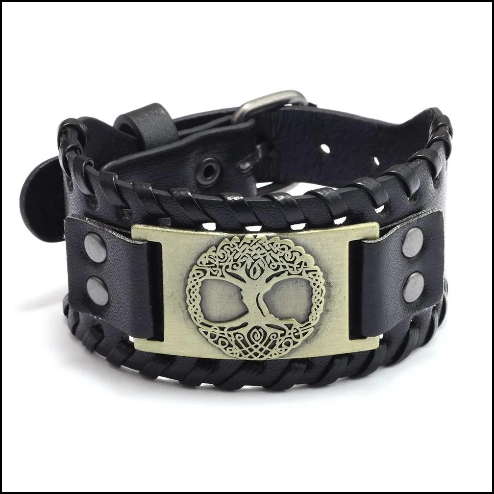 retro pin buckle tree of life leather bracelet braided bracelets bangle cuff wristband women men hiphop fashion jewelry will and sandy