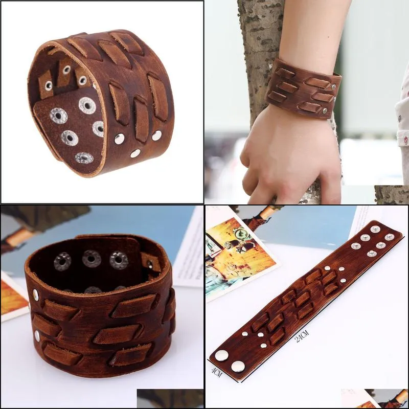knit weave leather bangle cuff multilayer wrap button adjustable bracelet wristand for men women fashion jewelry gift