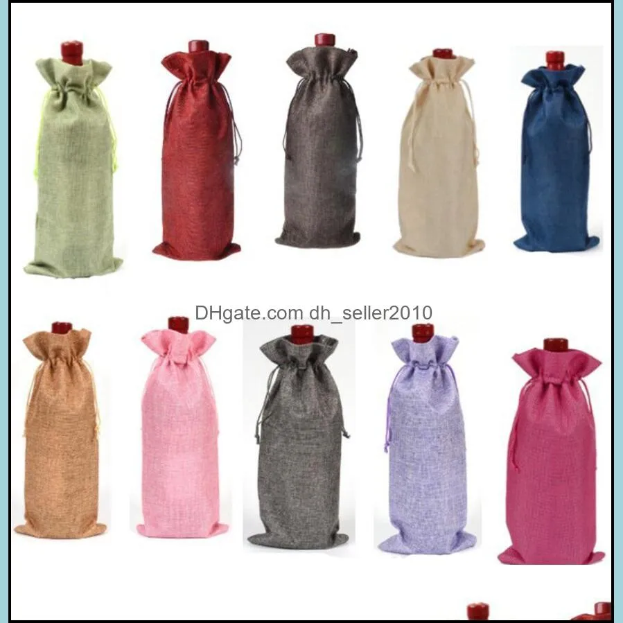 wine bottle bags champagne wine bottle covers gift pouch burlap packaging bag wedding party decoration wine bags drawstring cover