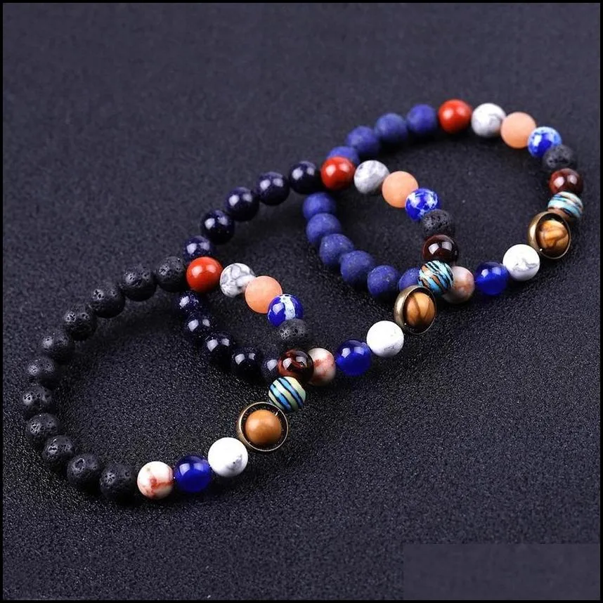 universe natural stone sun satellite beaded strands bracelet lava rock tiger eye turquoise bracelets for women men fashion jewelry