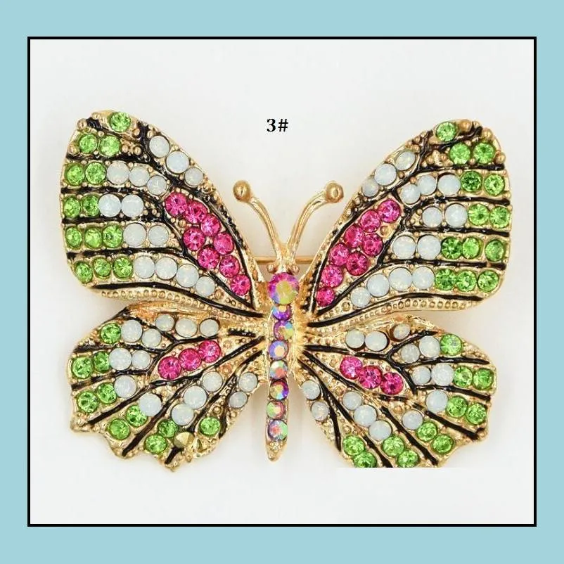 mix colorful rhinestone butterfly brooches fashion jewelry alloy enameled gold animals brooch pin dresses accessories wholesale