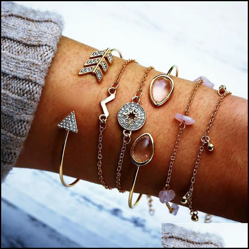 arrow multilayer bracelet set crystal bangle diamond gold chains wraps women bracelets wristband cuff fashion hip hop jewelry