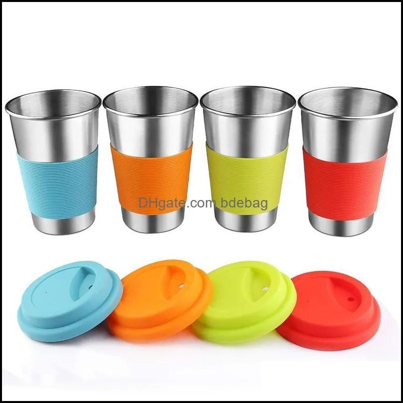 500ml stainless steel coffee mug beer coffee cup non slip sleeve office coffee mug with food grade silicone lids