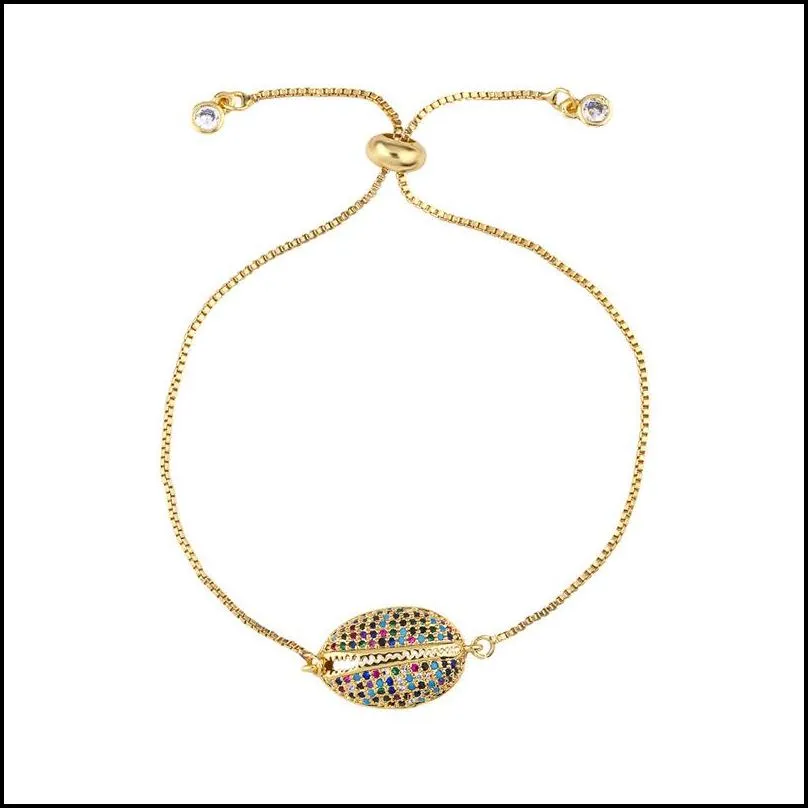 gold diamond shell cross bracelet zircon pull adjustable size women bracelets charm fashion jewelry beach jewelry drop ship