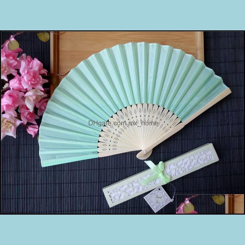 personalized luxurious silk fold hand fan in elegant lasercut gift box with party favors/wedding gifts special printing