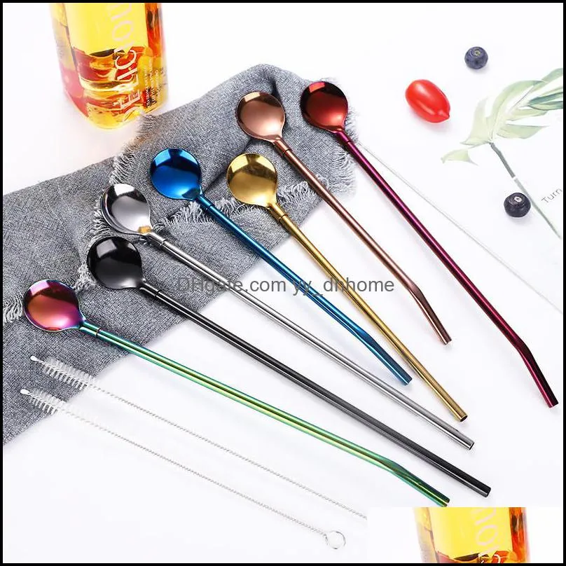 straw stirring spoon long handle 26cm 304 stainless steel stirring coffee spoons yerba matte frozen drink straws with spoons