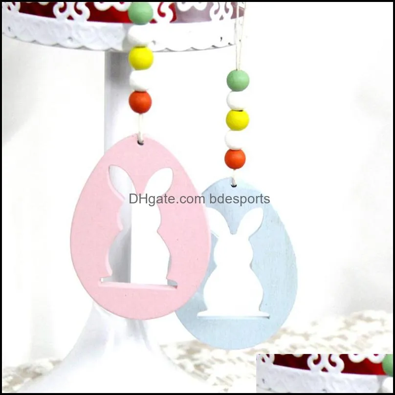 easter wooden hanging pendant solid color egg rabbit shaped hanging ornament easter home decoration 6pcs/bag