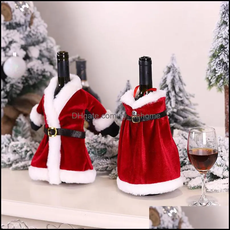 christmas dress wine bottle set creative red cotton cloak dress wine champagne bottle cover xmas santa belt decorative bottle case