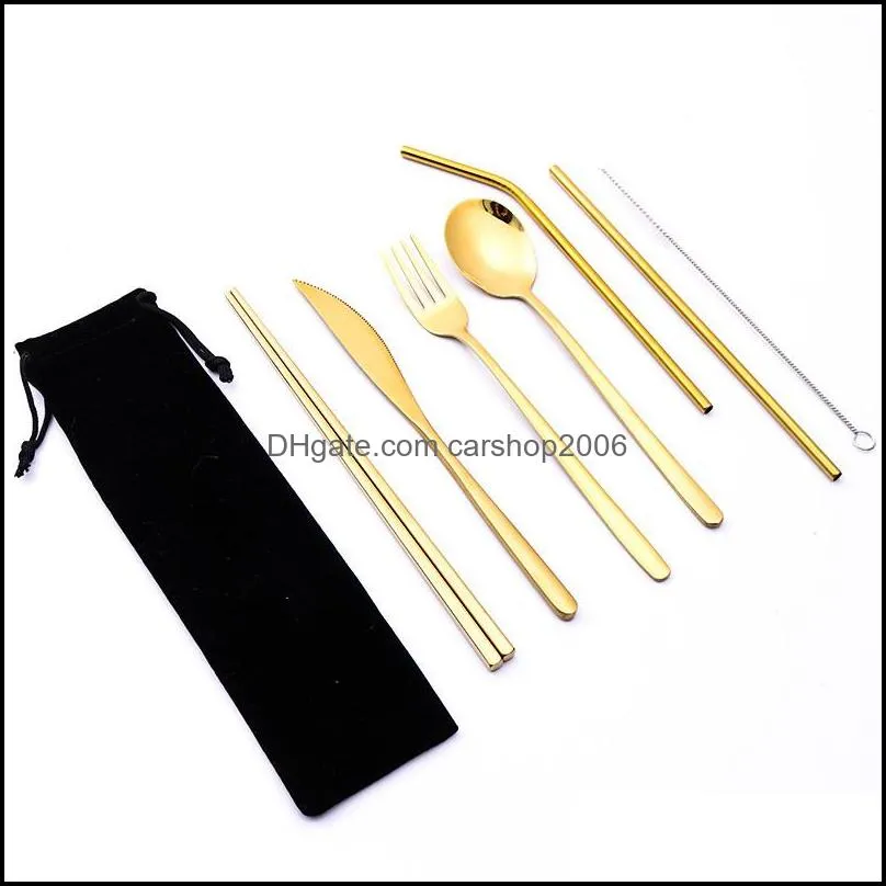 stainless steel drinking straws set chopsticks spoons knife straws cleaning brush set outdoor portable cutlery set