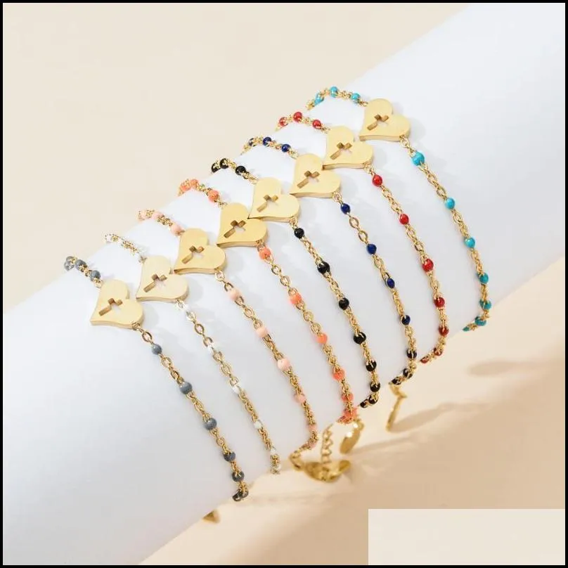 charm bracelets zmzy boho fashion rosary style heart cross bracelet enamel beades gold color stainless steel chain for women girls