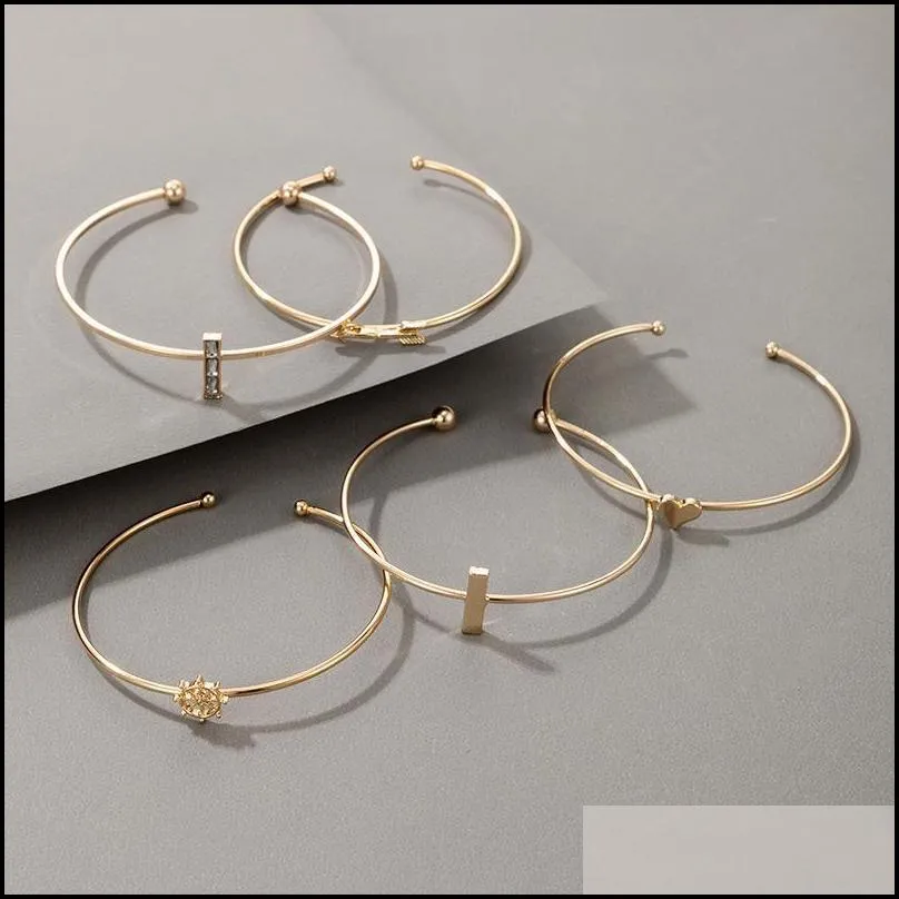 charm bracelets hi man 5pcs/set heart arrow geometric zircon opening adjustable bracelet women simple party jewelry girlfriend gift
