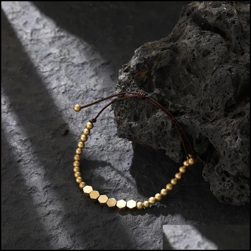 charm bracelets vintage handmade beaded leather rope bracelet for women men boho geometric hexagon heart beads couple jewelry gifts