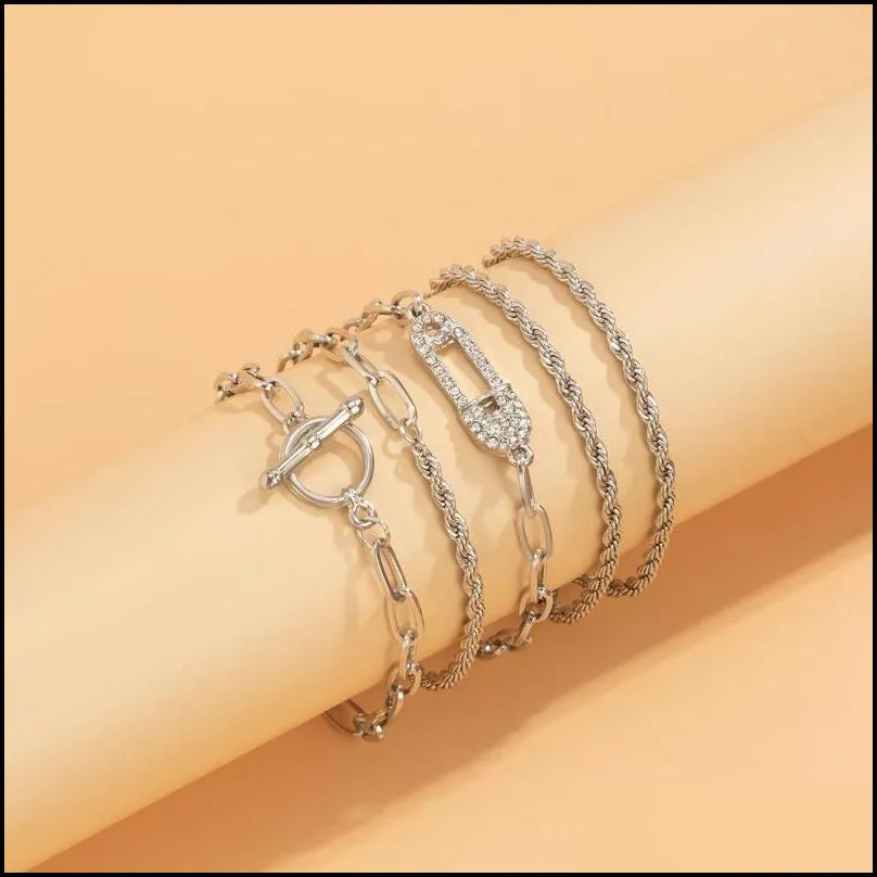 charm bracelets ingesight z 5pcs/set twisted metal rope chain bangles multi layered rhinestones crystal toggle lasso jewelrycharm