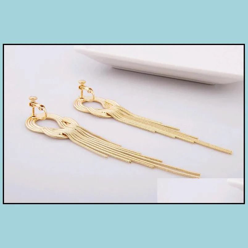 ear clip fringe earrings jacket exaggerated star style long tassel layers snake chain korean bridal evening dinner party ear cuff