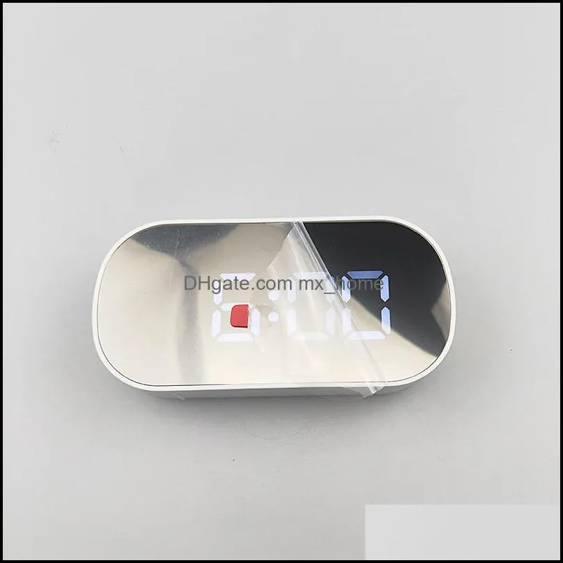 portable digital display alarm table clock night light round oval mirror led large display bedside clocks