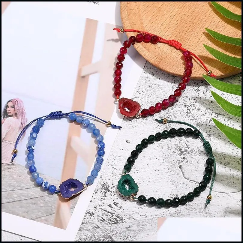 charm bracelets colorful natural stone strand bracelet for women adjustable string resin druzy beaded fashion jewelry giftscharm