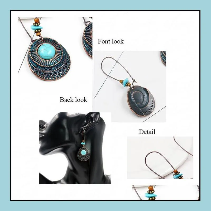 bohemian style turquoise dangle chandeliers earrings exaggerated stone ear hooks hoop earings jewelry manufacturers wholesale