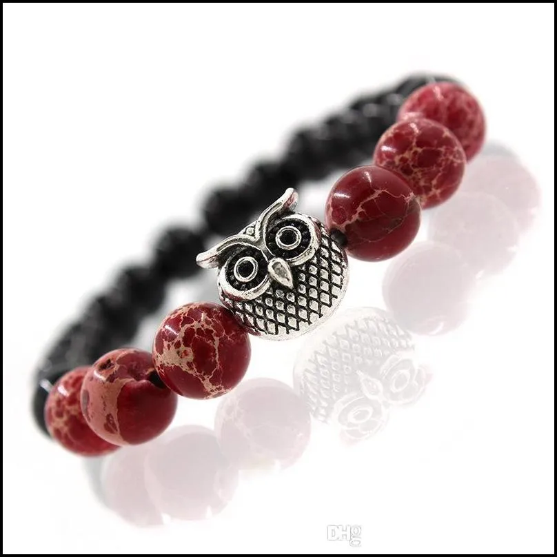 new owl natural stone beads bracelet bangle for men women yoga lava stone jewelry fashion accessories for lovers will and sandy
