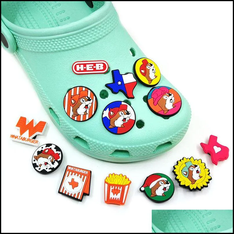 moq 100pcs texas style croc jibz charms 2d soft plastic cute cartoon shoe accessories decorations clog shoes buckles buttons shoe charm fit kids