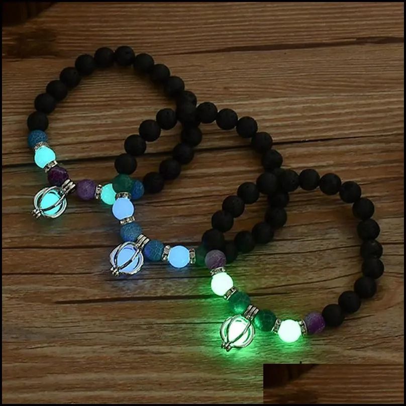 charm bracelets 2022 natural volcanic stone shining in the dark hamsa hand men woman luminous party bracelet beach jewelry kent22