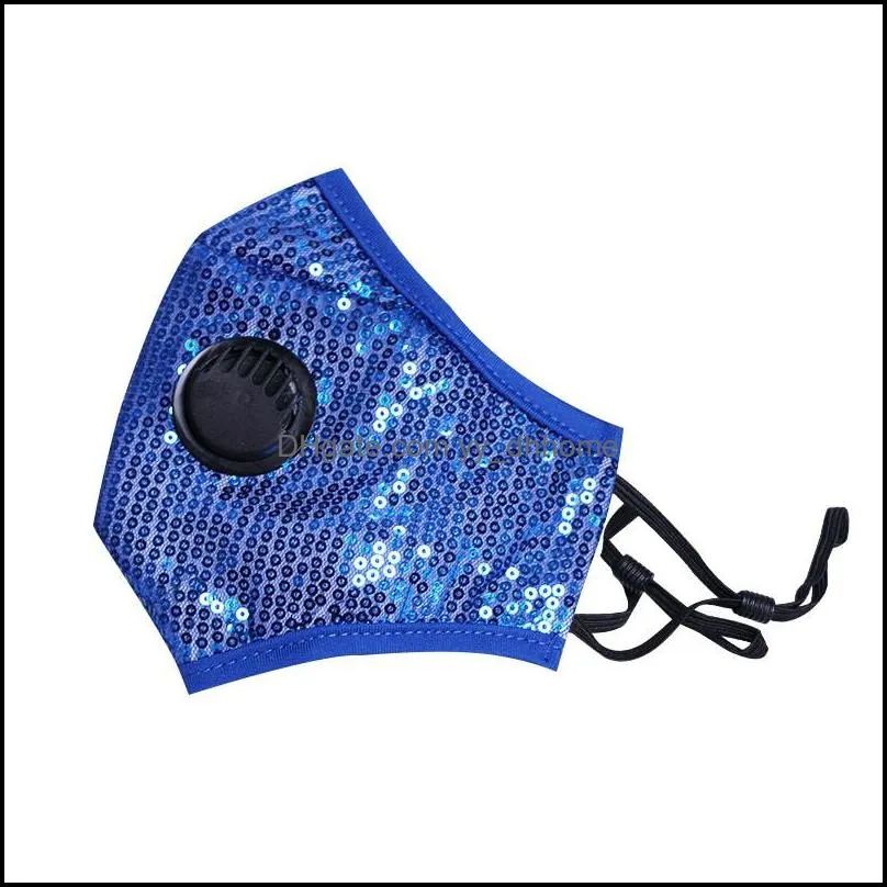 sequin protective mask dustproof breathable face mask with breathing valve reusable adult fashion bling face masks