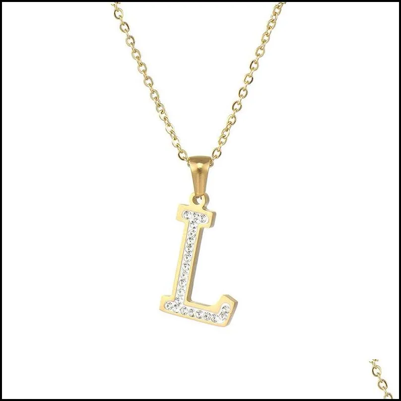 stainless steel letter pandent necklace with zircon stones 18k gold plated diamond studded initials pendants for women wholesale