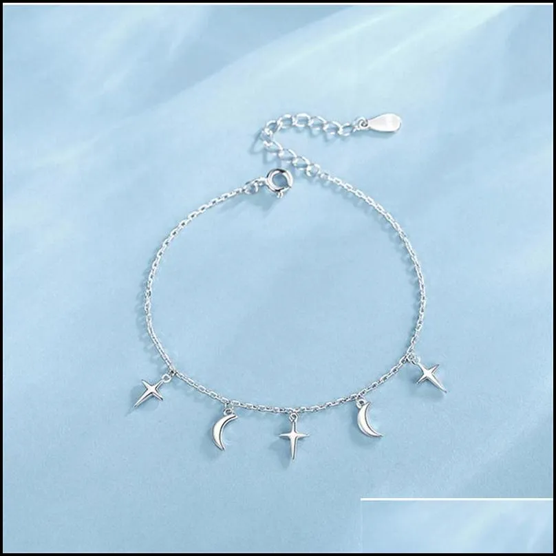charm bracelets cute cross star moon for women jewelry 2022 trend silver plated bangle lady summer accessories girls gift kent22