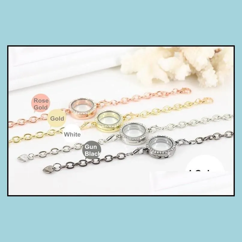 newest magnetic floating locket bracelet 25mm round locket bracelet with rhinestones memory charms bracelet jewerly gift