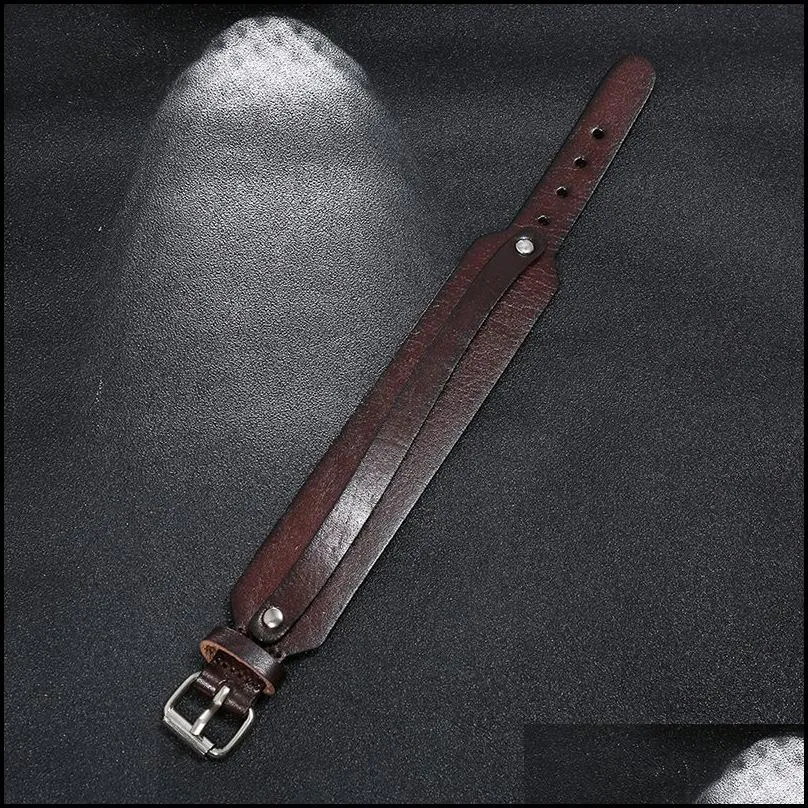 pin buckle belt leather bangle cuff wide adjustable bracelet wristand for men women fashion jewelry