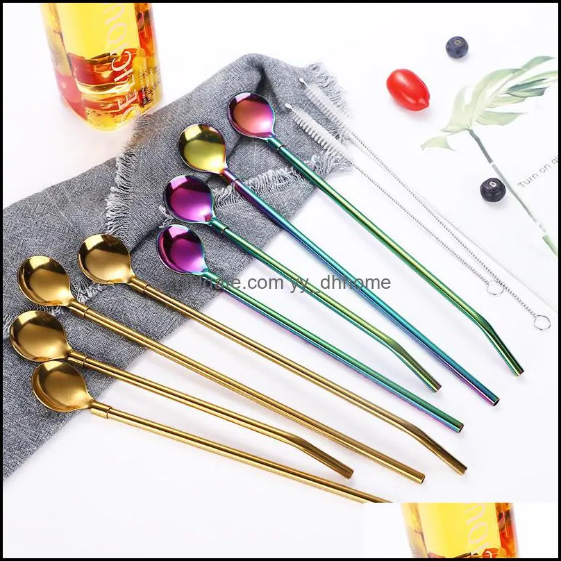 straw stirring spoon long handle 26cm 304 stainless steel stirring coffee spoons yerba matte frozen drink straws with spoons