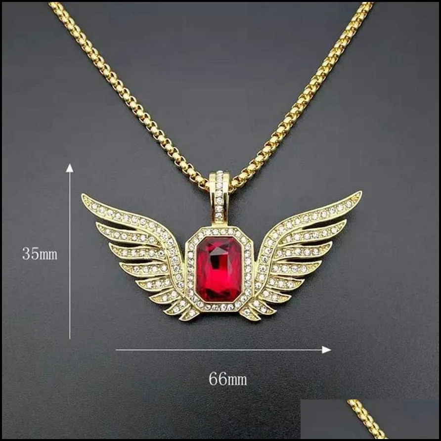 pendant necklaces hip hop gold color neckaces cubic zirconia paved bling iced out angel wing pendants necklace for men rapper jewe233k