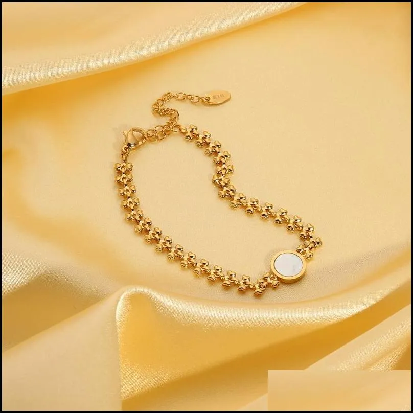 charm bracelets white seashells circle bracelet for women 18k gold plated stainless steel wheat chain water resistantcharm kent22