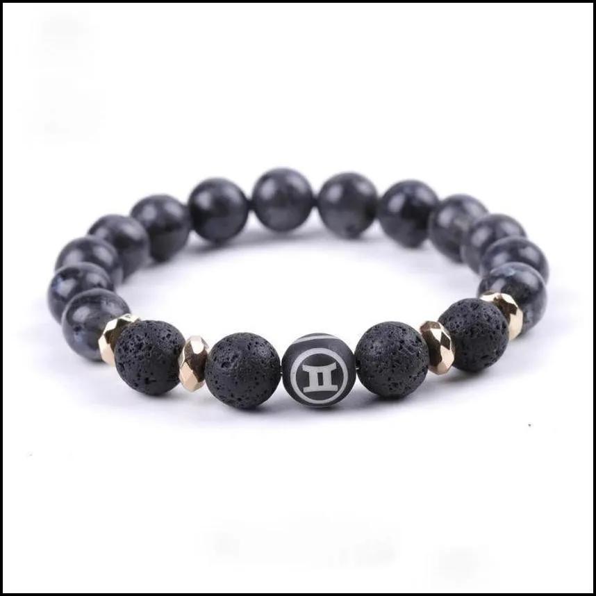 12 constell strands bracelet black natural stone horoscope zodiac sign beaded bracelets for women men fashion jewelry will and sandy