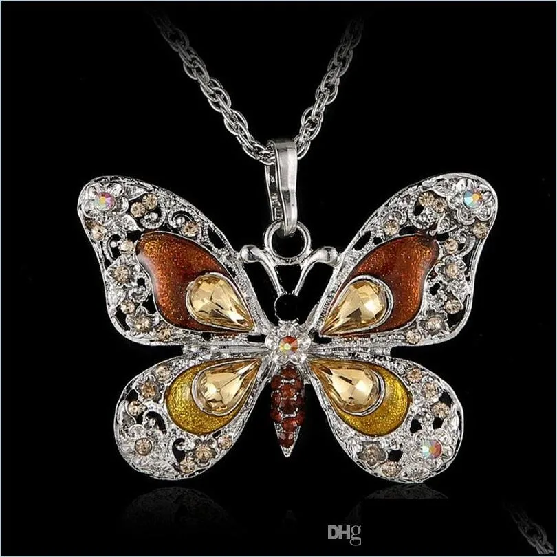 new multicolor crystal butterfly necklace silver shiny butterfly pendant chains jewelry women necklace