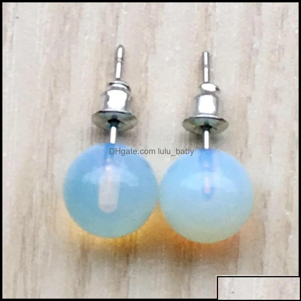 stud earrings jewelry 10mm natural stone crystal tiger eye rose quartz turquoises amethyst opal beads earring for women drop delivery 2021