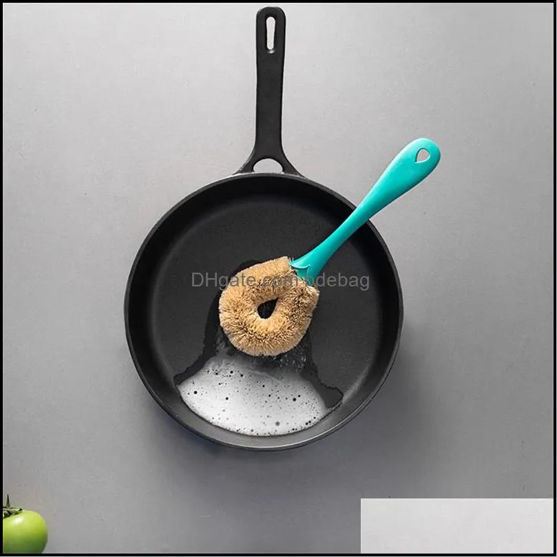 coconut palm brush non stick oil pot brush plastic handle coconut palm pan brushes household kitchen cleaning tools