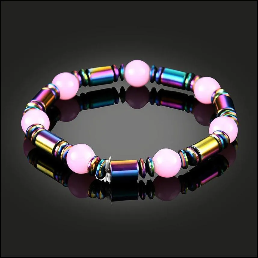 simple gemstone rainbow color bead strands bracelet magnetic black bracelets summer beach beads jewelry drop ship