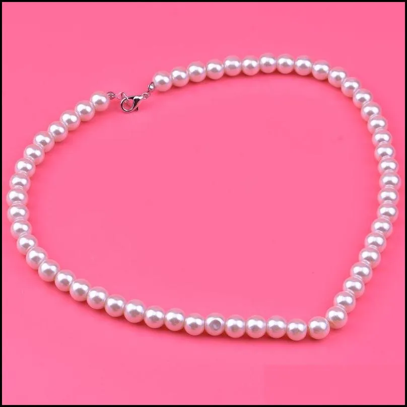 8mm glass imitation pearl choker necklace female simple clavicle beads chains jewelry accessories on sale factory direct