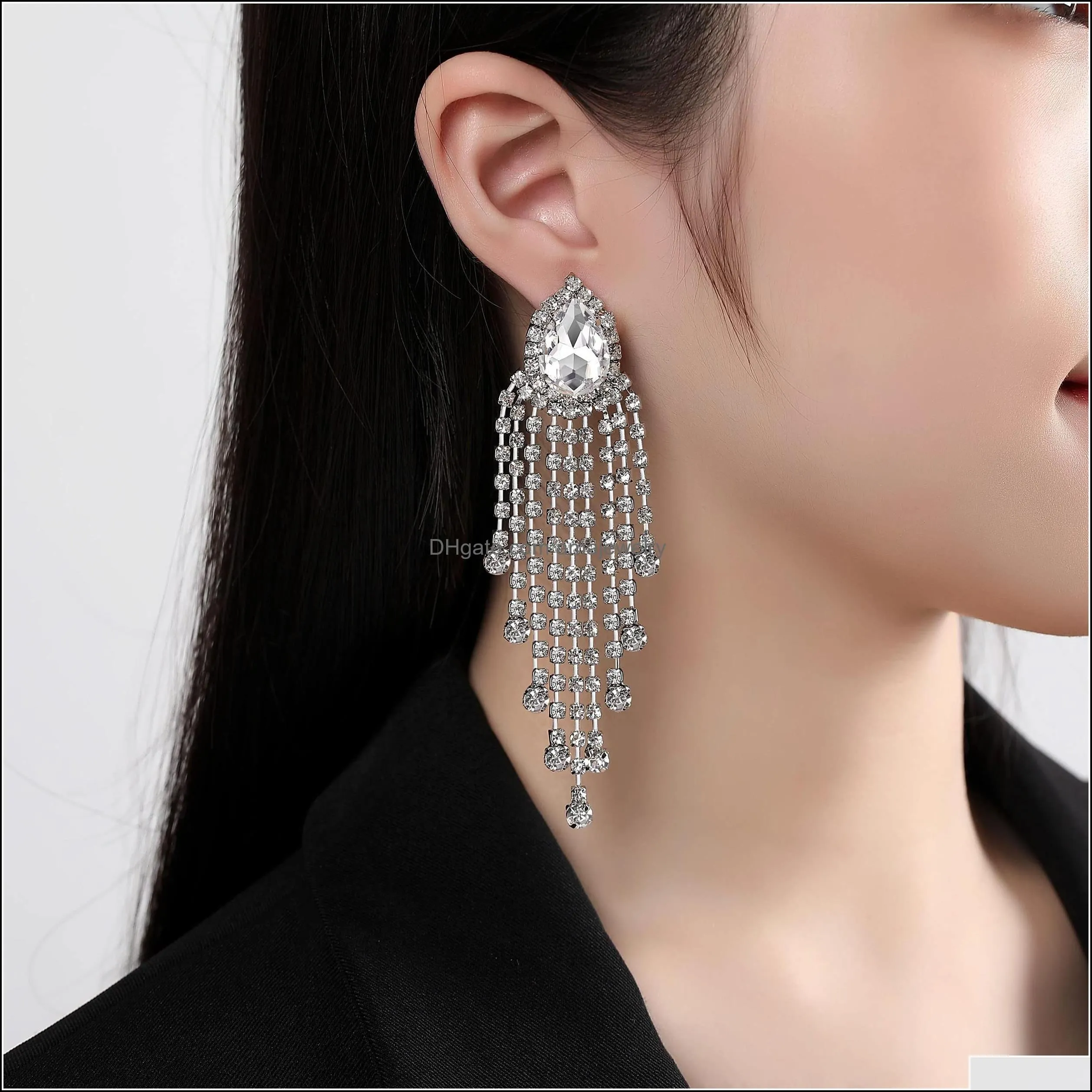 dangle chandelier rhinestone earrings dangling tassel long sparkly sier prom party wedding for women ampdk
