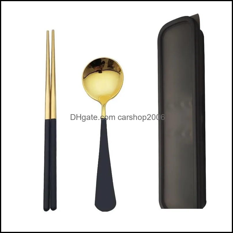 stainless steel chopstick spoons set 3pcs/set cutlery set outdoor portable soup spoon add chopsticks add package box set