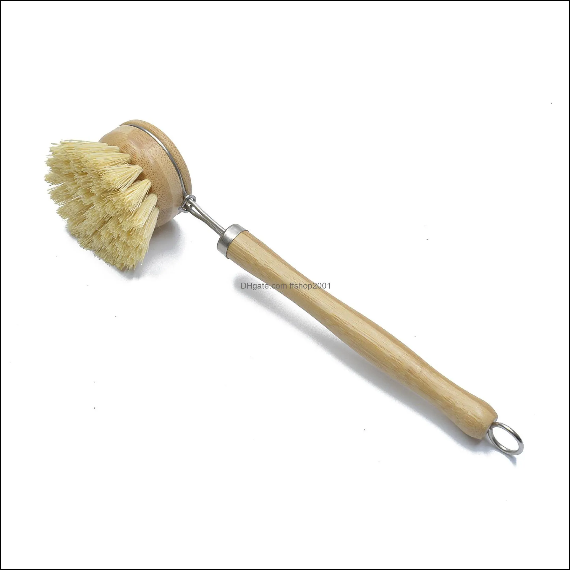 kitchen bamboo sisal dishwashing brushes tools wooden long handle dish scrubber for dishes pot pans