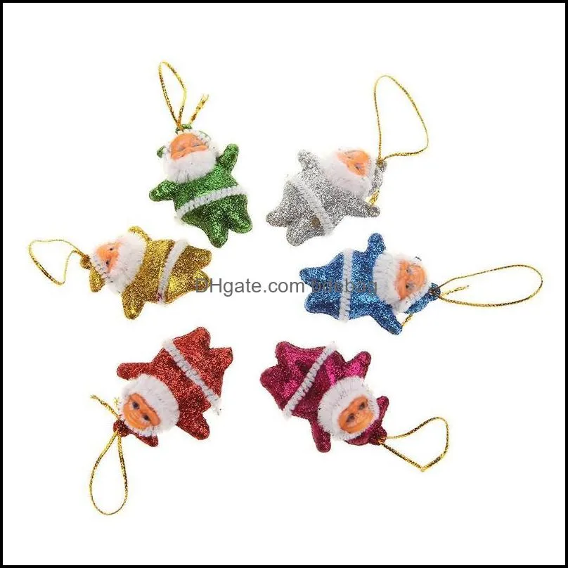 mini santa claus doll glittering sequins pendant emulation lifelike xmas tree plastic hanging ornament 6pcs/lot