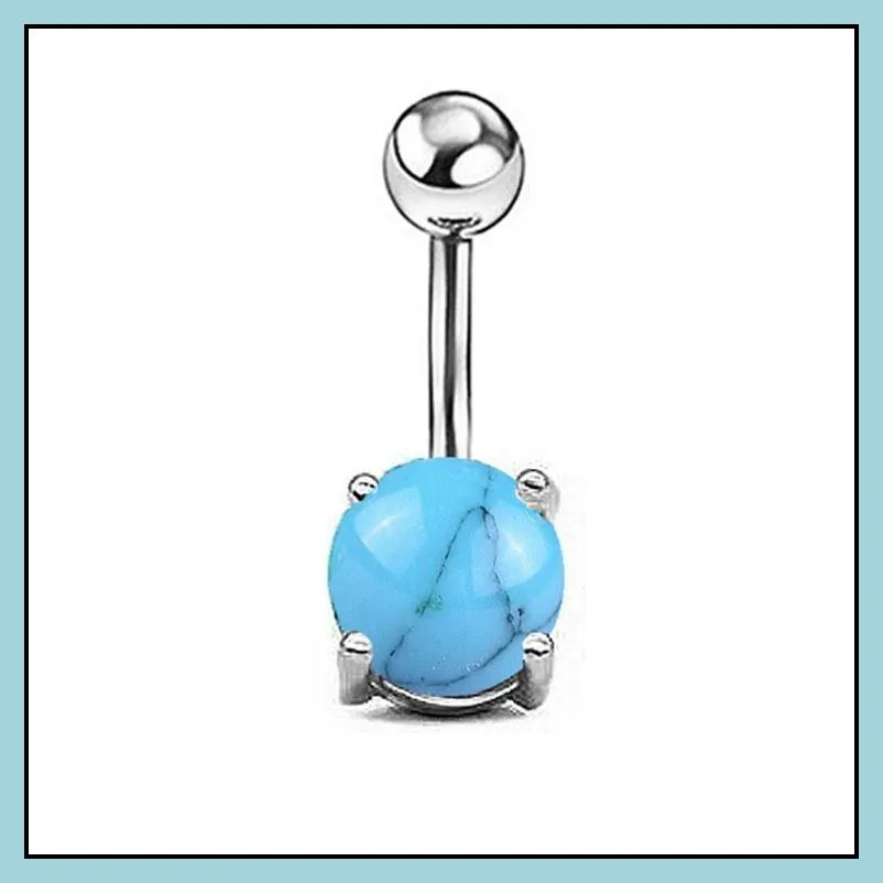 exquisite short navel piercing body jewelry stainless steel opal turquoise ball belly button nail zircon bar rings jewellery wholesale