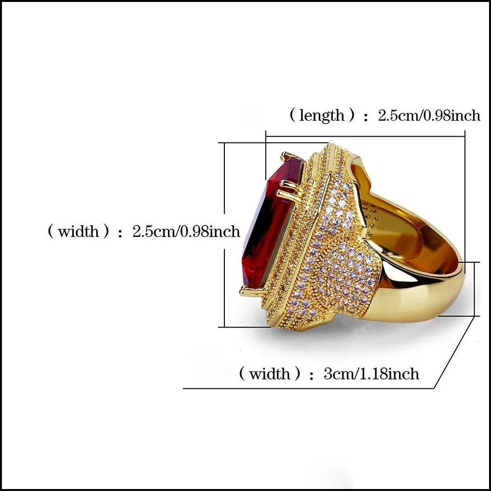 mens ring vintage hip hop jewelry ruby zircon iced out copper ring high grade luxury for lover wedding fashion jewelry whole218w